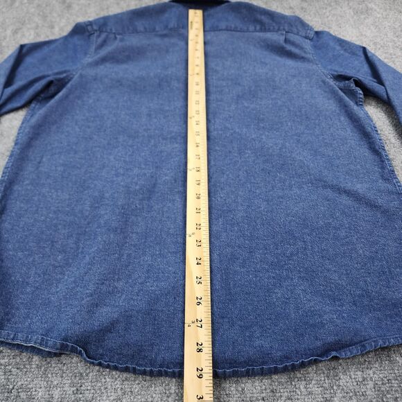 Wrangler Shirt Mens Large Blue Denim Long Sleeve Button Up Western Ranch Work - Picture 7 of 16